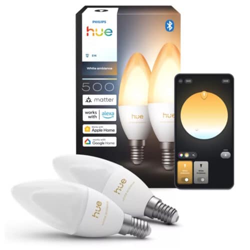 Bombilla Philips HUE White Ambiance Vela E14 Pack Doble Zigbee & BT