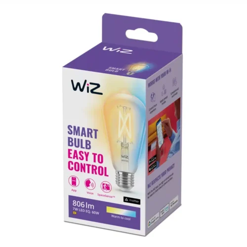 Bombilla WiZ Filamento Claro Pebetero ST64 Ambiance E27 Pack Individual Philips Wifi Con tecnología SpaceSense
