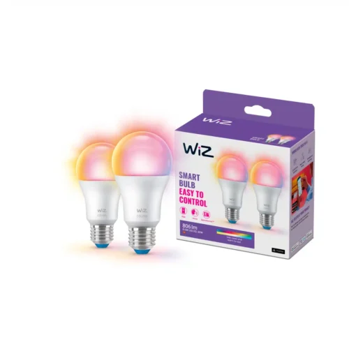 Bombilla WiZ Color Estándar A60 E27 Pack Doble Philips Wifi Con tecnología SpaceSense