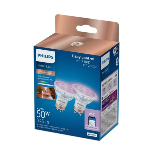 Bombilla Philips Smart Led Color Gu10 Pack Doble Wifi Con tecnología SpaceSense