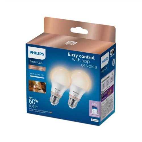 Bombilla Philips Smart Led Ambiance Estándar A60 E27 Pack Doble Wifi Con tecnología SpaceSense